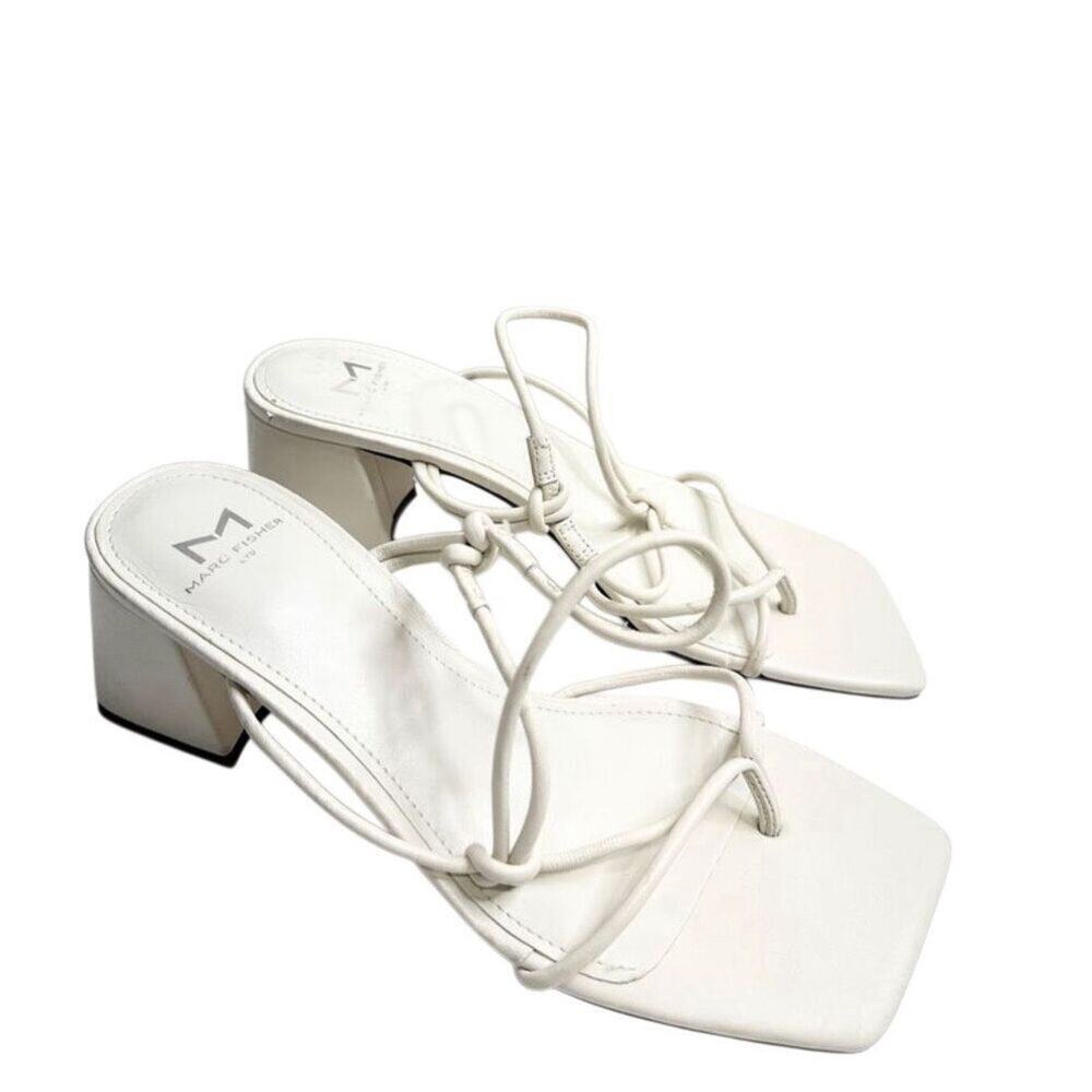 Marc Fisher Sandals Size 7 Off White Leather Slip On Davia Shoes‎